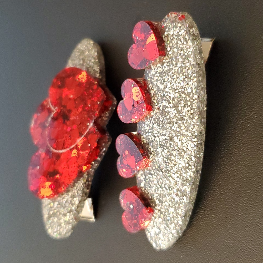 Hand-made HandCrafted Glitter Heart Vibes Resin Hair clip Barrettes …